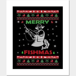 Merry Fishmas || Ugly Christmas Sweater Posters and Art